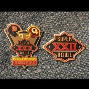 2 Washington Redskins Pins ~ Super Bowl 22 ~ XXII~World Champions~NFL ~ Broncos